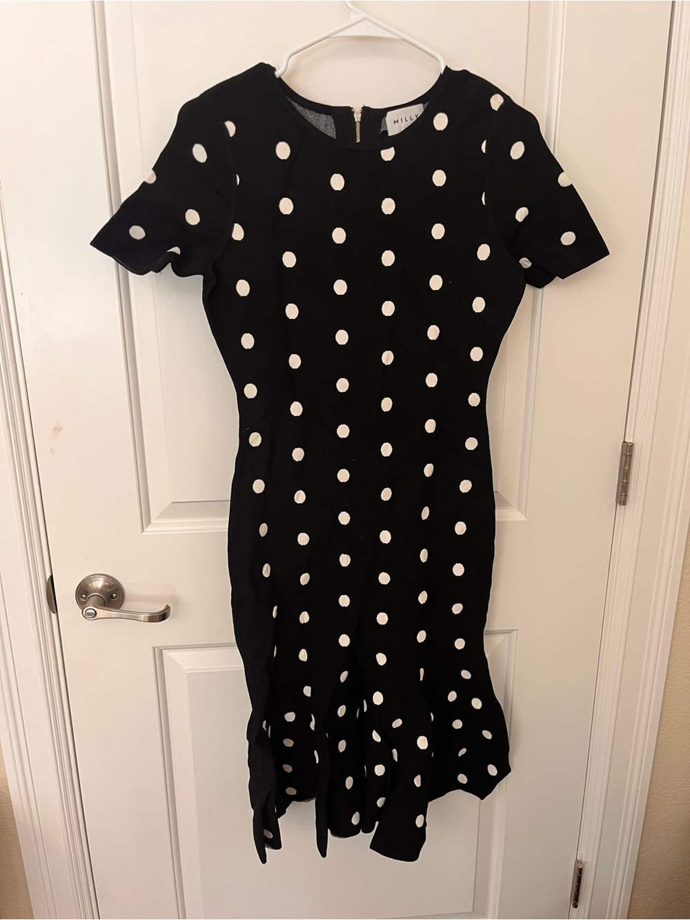 Milly Black Polka Dot Ruffle-Hem Midi Dress